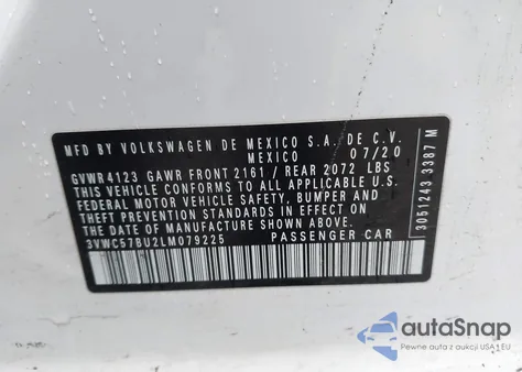 2020 Volkswagen Jetta 1.4T R-Line/1.4T S/1.4T Se z USA, uszkodzony, nr VIN 3VWC57BU2LM079225